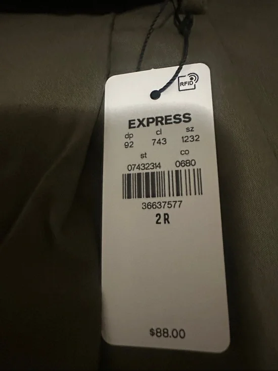 Express Olive Green Paperbag Waist Wide-Leg Chinos W/ Belt - Picture 3 of 7